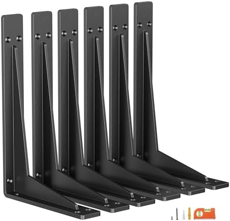NEODROP 6-Pack 8 Inch Heavy Duty Shelf Brackets, Premium Metal Wall Bracket for Mantel, Countertop Support, Garage Stora