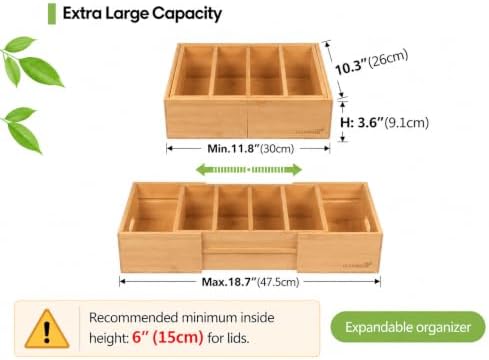 Expandable Bamboo Kitchen Cabinet Organizer for Food Container Lids Holder