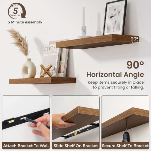 24 Inch Floating Shelves for Wall 2 Pack, Wood Wall Bathroom Shelves