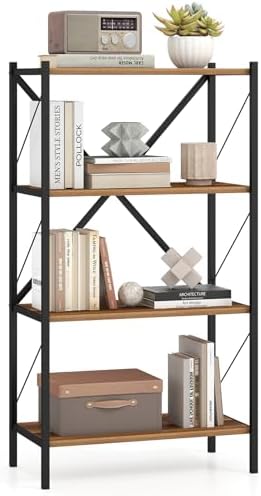 Giantex 4-Tier Bookshelf, Industrial Bookcase with Heavy-Duty Metal Frame, Modern Open Storage Book Shelf, Book Holder, 
