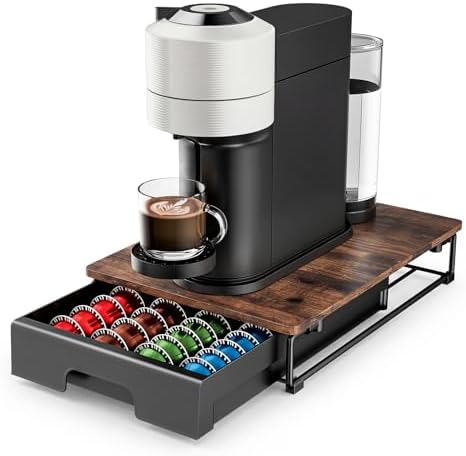 EVERIE Wooden Coffee Pod Storage Drawer for Nespresso VertuoLine Capsules, Large Capacity Countertop Coffee Station Orga