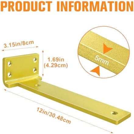 Gold Floating Shelf Brackets 12 inch 4 Pack L Brackets for Floating Shelves Metal Heavy Duty Shelf Bracket for DIY Shelv