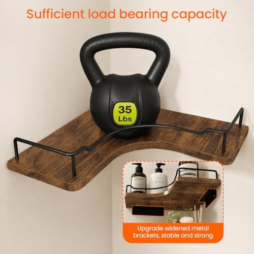 Homode L-Shaped Corner Floating Shelves Wall Mounted Set of 3, Rustic Brown