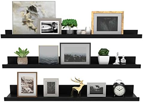 Giftgarden 36 Inch Black Floating Shelves for Wall Woodgrain Picture Ledge Large Photo Shelf for Bedroom Living Room Kit