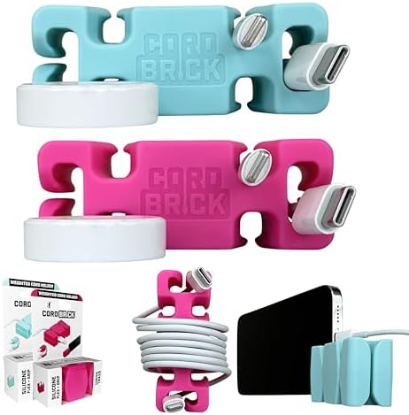 CordBrick 2PK Silicone + Steel Weighted Cord Holders for Nighstand, Cable Wraps for Travel, iPhone Accessories, Small Gr
