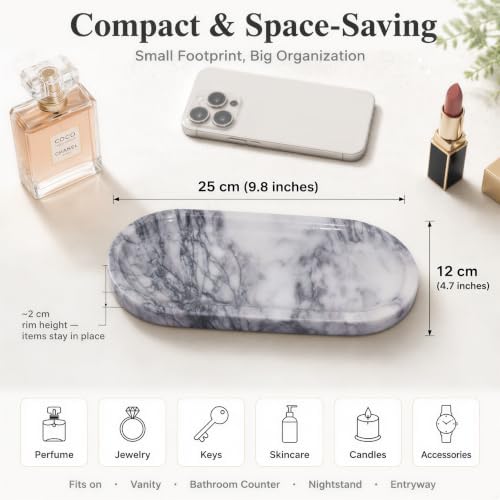 Calcatta Pink Marble Vanity Tray for Bathroom Counter, 10"x5" Decorative Tray for Perfume, Candles, Stone Jewelry Dish T