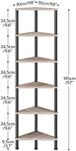 HOOBRO Corner Shelf Stand, Industrial 6-Tier Corner Bookshelf with Metal Frame, Plant Display Shelf, Bookcase for Small 