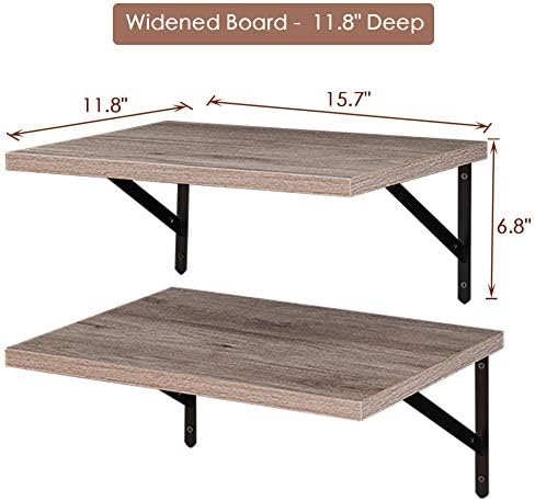SUPERJARE Wall Mounted Floating Shelves, Set of 2, Wide Display Ledges, 11.8 Inch Deep, Large Storage Rack for Room/Kitc