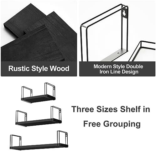 SRIWATANA Floating Shelves Set of 3, 17'' Wood Wall Shelves, Black