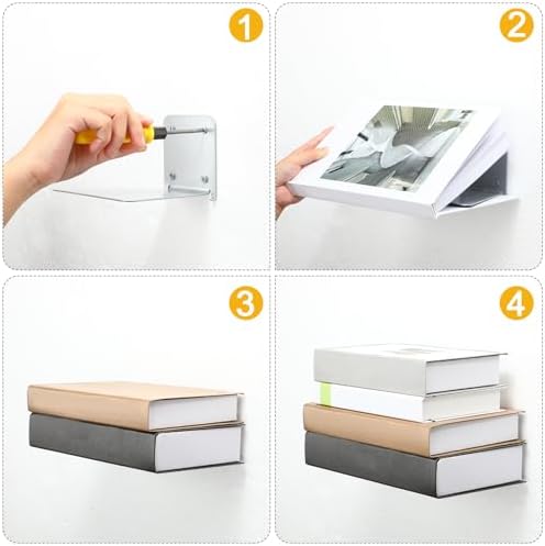 Jetec 6 Pack Invisible Bookshelf Wall Mounted Metal Heavy Duty, Silver Grey