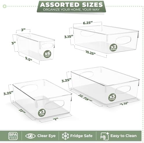 Sorbus Fridge Organizers and Storage, Clear Bins (15 Pack)