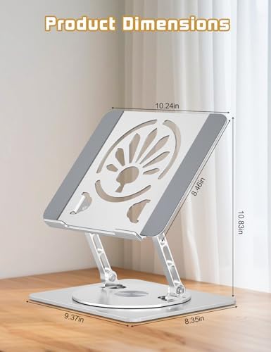 Adjustable Rotating Laptop Stand for Desk, Aluminum Riser, Silver