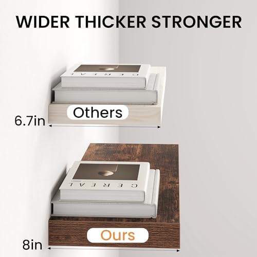 55" Floating Shelves for Wall, Set of 2, 8" Deep, 1.5" Thick, Brown