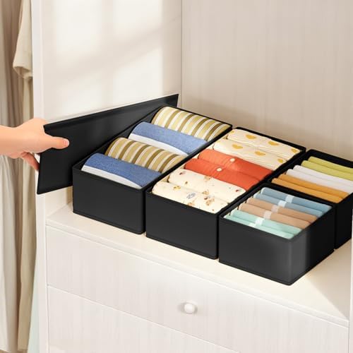 DIMJ Drawer Organizers Clothes, Set of 16 Dresser Organizer Bins, Fabric Closet Organizers and Storage, Shallow Drawer D