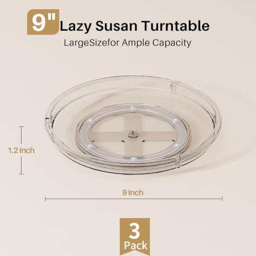 LAMU 3 Pack 9'' Lazy Susan Organizer Turntable for Cabinet, Pantry Organizers and Storage, Rotating Condiment Organizer 