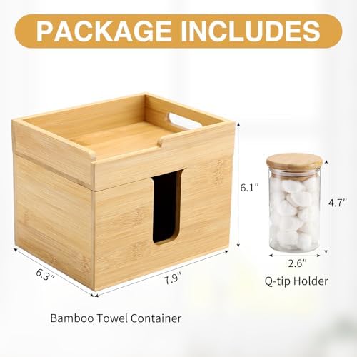 Bamboo Face Towel Holder with 2 Glass Jars, Skincare Organizer