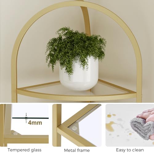 Homhedy 6-Tier Gold Corner Shelf Stand, Metal Corner Bookshelf