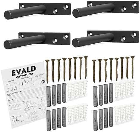 EVALD Heavy Duty Floating Shelf Brackets 4 Inch, Hidden Brackets for Shelving with Screws & Anchors, Floating Shelf Moun