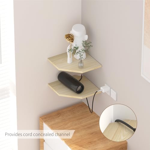 JJL Corner Shelves, 12 Inch Corner Shelf Wall Mounted with Wire Hole, 2 Tier 13.3 Inch Deep Wooden Corner Hanging Shelvi