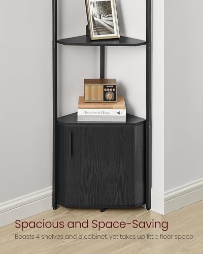 VASAGLE Corner Shelf Floor Standing, 5-Tier Bookshelf with Cabinet