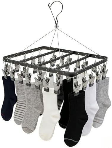 Pants Hanger Clothes Laundry Drying Rack with Clip Metal Black
