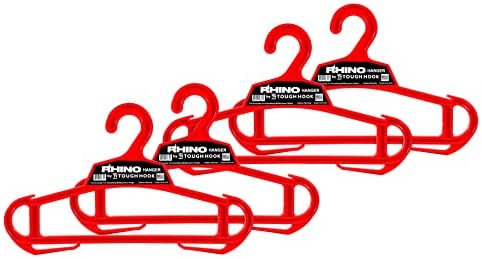 Rhino Tough Hook Heavy Duty Clothes Hangers, USA-Made, Body Armor, 4 Red