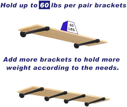 6 Pack Pipe Shelf Brackets 12 Inch, Industrial Iron Pipe Floating Shelves Bracket Heavy Duty Metal Shelving Brackets for