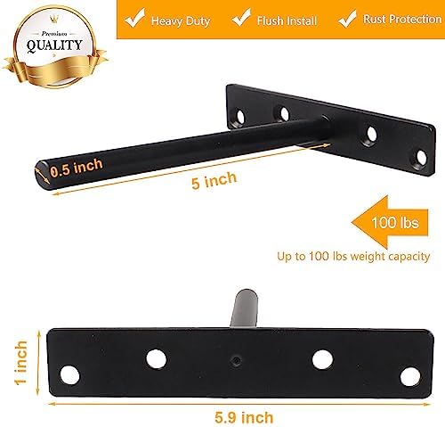 Blind Floating Shelf Brackets 5 Inch - DIY Heavy Duty Wall Shelf Brackets, Solid Steel Matte Black Hidden Support with H