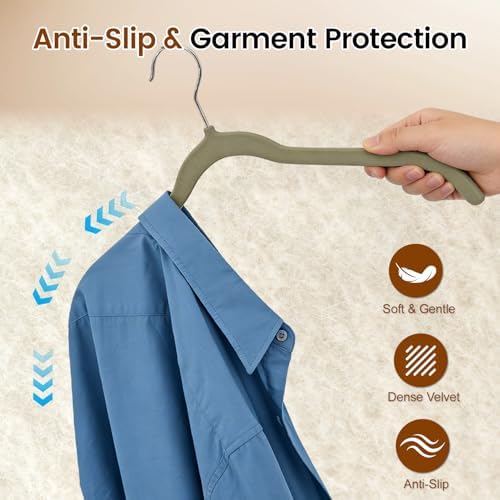 Velvet Shirt Hangers 30 Pack, No Shoulder Bumps for Clothes (Grey)