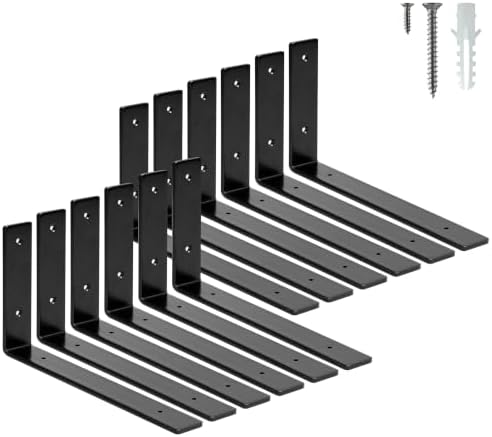 ELSKER&HOME Shelf Brackets 12 Inch 12 Pack Heavy Duty Black Metal L Bracket