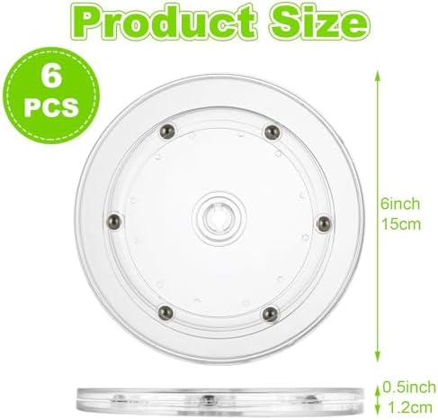 6PCS Small Lazy Susan 6 Inch, Transparent Acrylic Turntable for Cabinet Organization, 360 Degree Rotating Spice Rack for