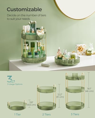 SONGMICS 3-Tier Makeup Organizer, Round Rotating, Customizable