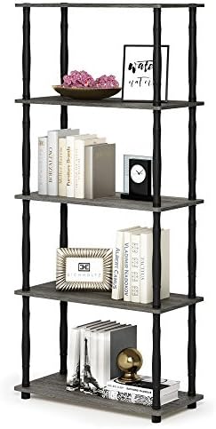 Furinno TURN-S-TUBE Storage Shelves, 5-Tier Book Shelf, Corner Shelf, Toolless Open Shelves, Classic Tubes, for Organiza