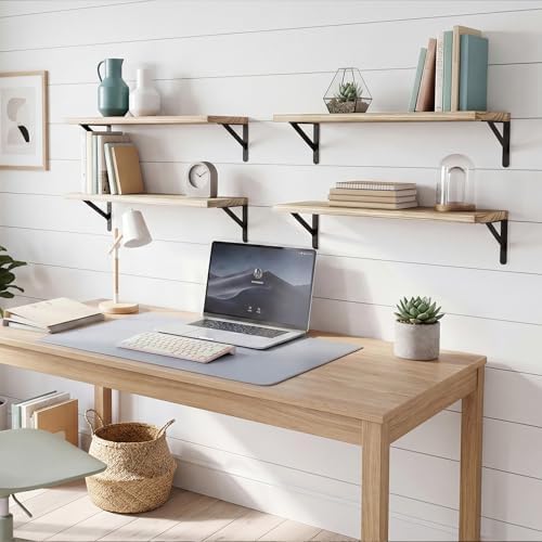 YGEOMER 23.6 in Floating Shelves for Wall, Light Carbonized Brown, Set of 4