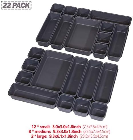 Set of 22 Interlocking Desk Drawer Organizer Tray Dividers Plastic Shallow Narrow Drawers Organizers Separators and Stor