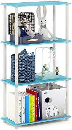 Furinno Turn-N-Tube Toolless Assembly Storage Shelves, 4-Tier Blue Book Shelf, Open Storage Bookshelf, for Organization 