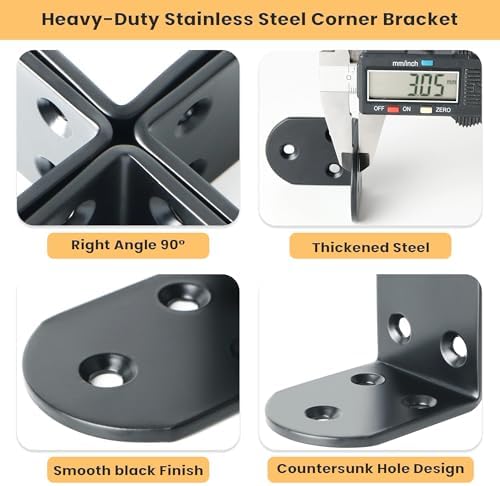 Alise Black 4 Pcs L Brackets, Small Corner Brackets for Wood Furniture
