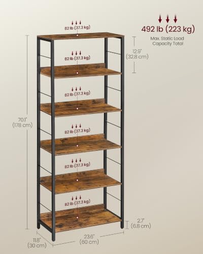 VASAGLE 6-Tier Bookshelf, Bookcase with Shelves, Storage Shelf, Living Room