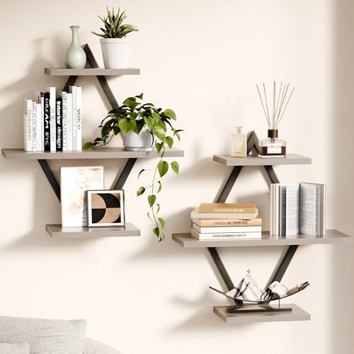 Floating Wall Shelves, Set of 2, Gray