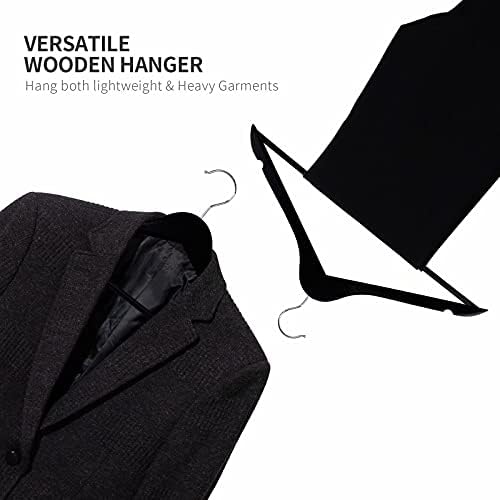 Solid Wooden Hangers 30 Pack, Wood Suit Hangers with Extra Smooth Finish, Precisely Cut Notches & Chrome Swivel Hook, Wooden Clothes Hangers for Shirt Coat Jacket Dress, Black