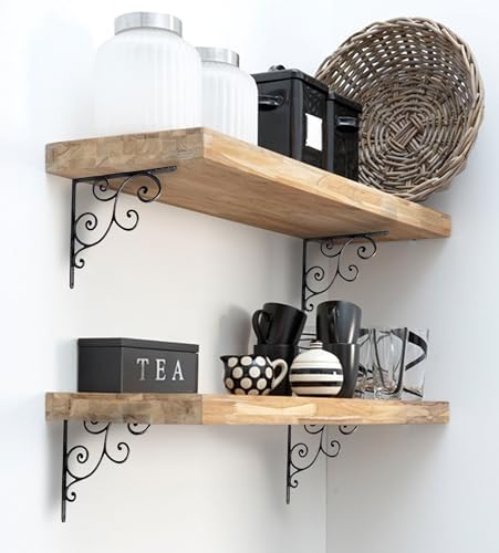 NACH Decorative Shelf Brackets, 2 Pack of 10 x 0.9 x 10 inch, Black Cast Iron Shelving Brackets - Metal Shelf Brackets f