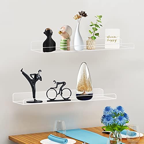 Weiai Clear Acrylic Floating Shelves 24 inch Wall Ledge Shelf Bookshelf 3 Pack