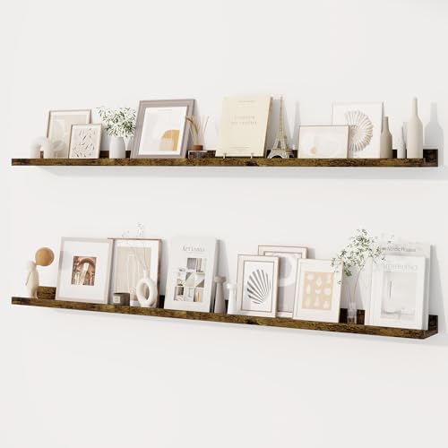 Dreamland Picture Ledge Shelf for Wall, Floating Shelves Set of 2,55 inch Long Floating Shelves with Lip for Living Room,Bedroom,Bathroom,Kitchen,Rustic Brown