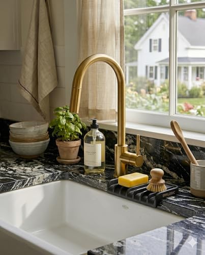 Effilogic Silicone Sponge Holder, Soap Dish, Self Draining Kitchen Sink Organizer, Kitchen Accessories, Medium Black