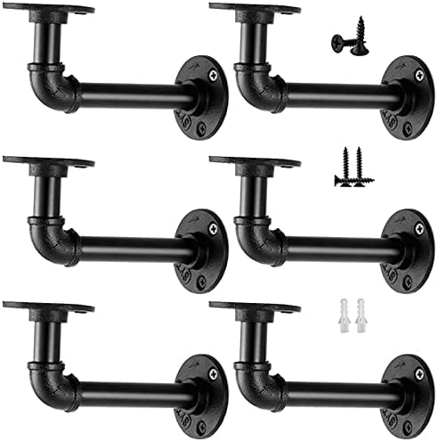 Janyang Industrial Pipe Shelf Brackets for 8 10 12 14 inches Board, Iron L Pipe Floating Shelves, Heavy Duty Metal Shelv