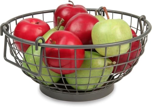 Spectrum Madison Farmhouse Fruit Basket Vintage Rustic Fruit Bowl With Handles for Kitchen Countertop Dining Tables, Wir