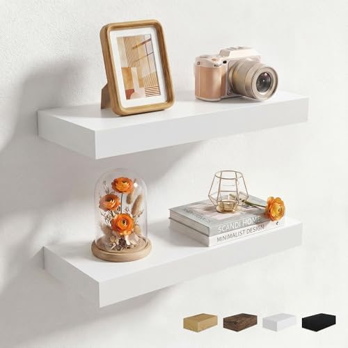 Axeman 16Inch Floating Shelves for Wall, 2 Packs, Invisible Brackets, White