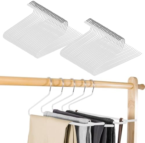 Pants Hangers,50-Pack Clothes Hangers, Non-Slip Open-Ended Pant Hanger,White Metal Hangers Design for Jeans,Slacks,Scarf (White)