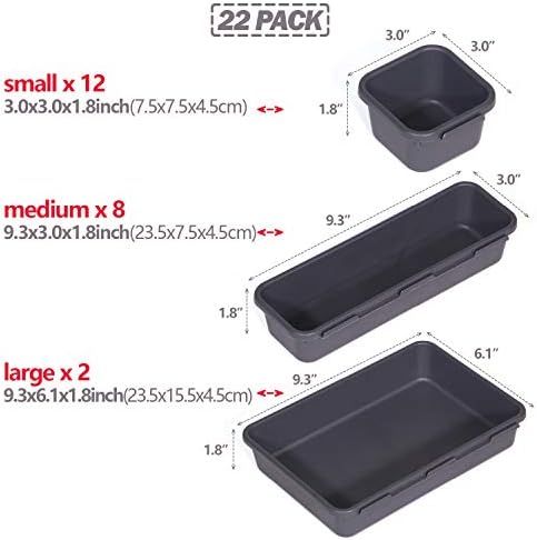 Set of 22 Interlocking Desk Drawer Organizer Tray Dividers Plastic Shallow Narrow Drawers Organizers Separators and Stor