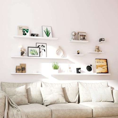 White Floating Shelves for Wall Decor, 48 in Shelf with Lip Set of 2